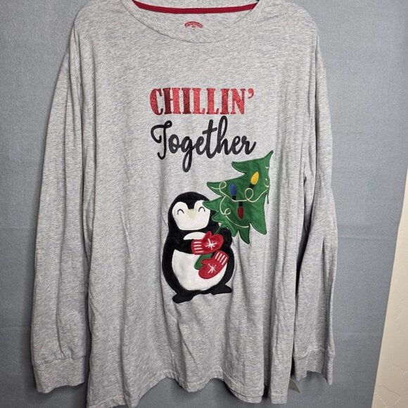 Holiday Time Christmas Shirt Unisex Long Sleeve Crew Neck Plush Penguin Size 3X - Picture 2 of 4